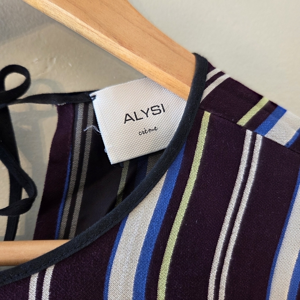 Alysi Creme Bohemian Casual Striped Midi Women's Dress Size 8 - Picture 6 of 15